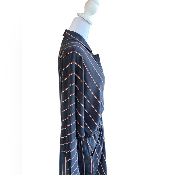 A.L.C 100% Silk Nico Surplice Stripe Collared Midi Dress Size 8 - Picture 5 of 11